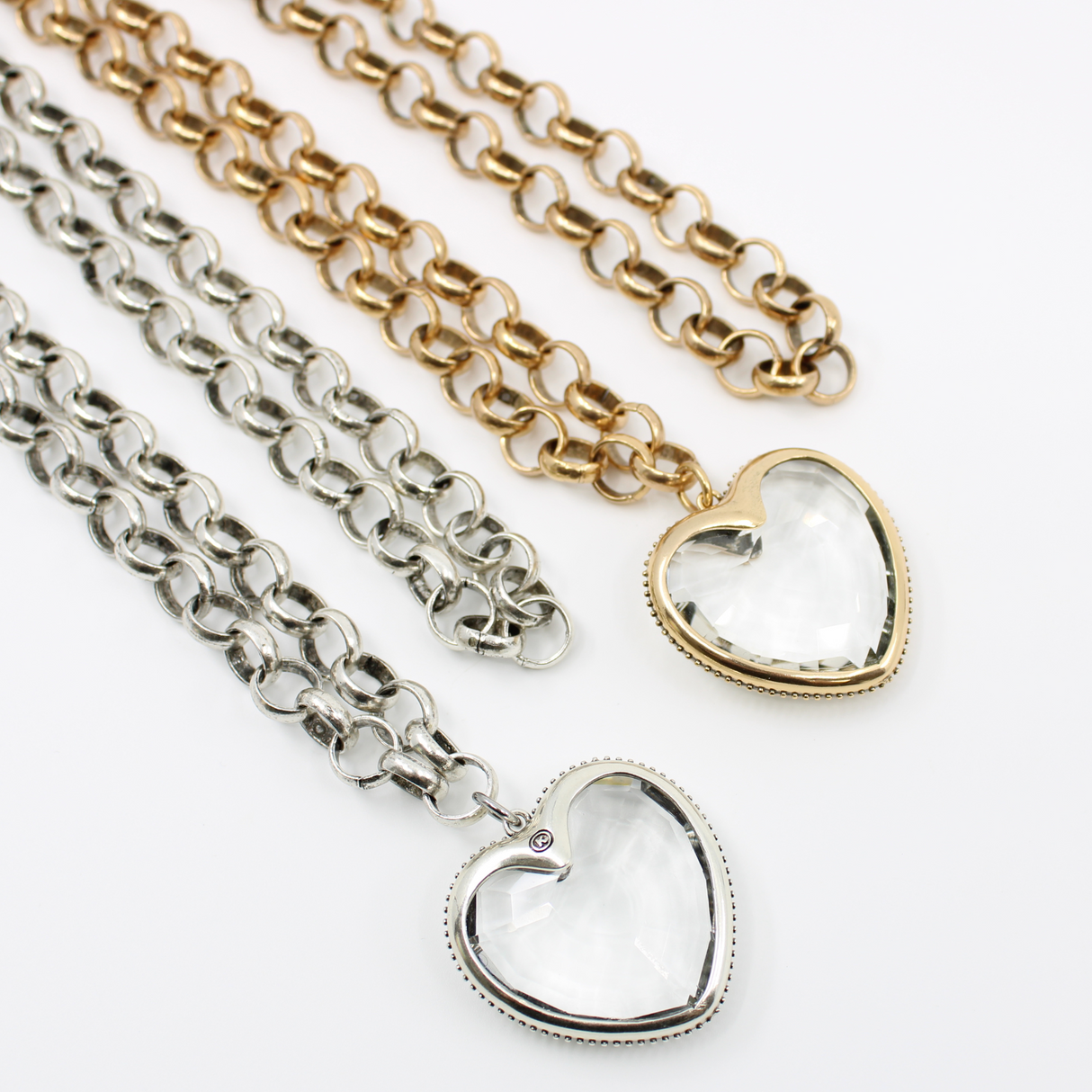 Crystal Heart Chunky Chain Layering Necklace